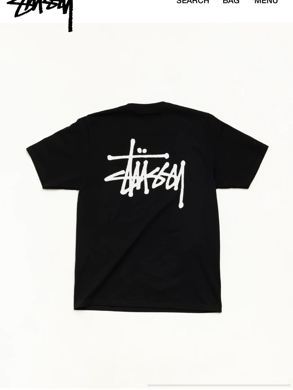 Stussy Black Tee with White Script Logo